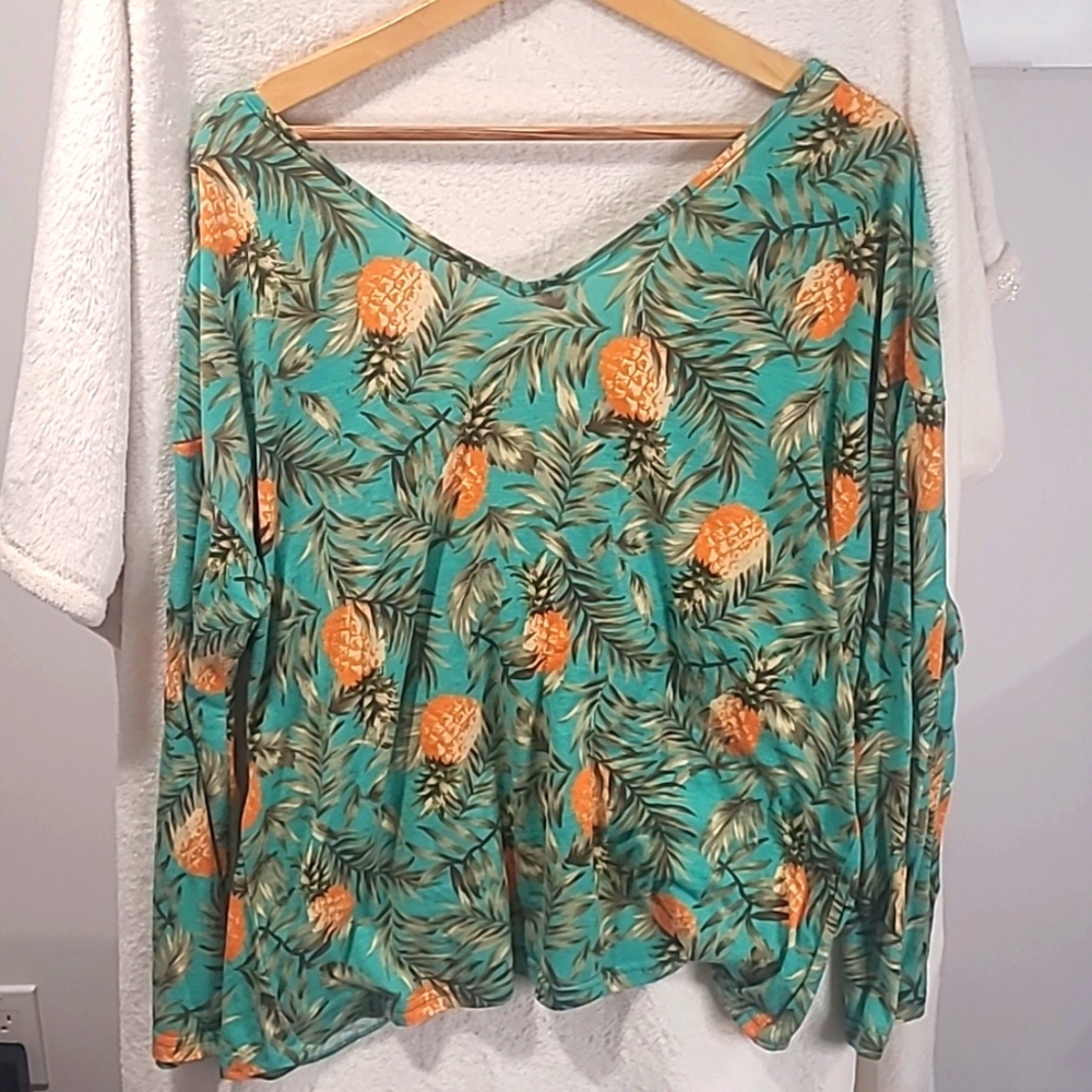 #69 Fun Pineapple Off the Shoulder Women's Longsleeve with twist back
